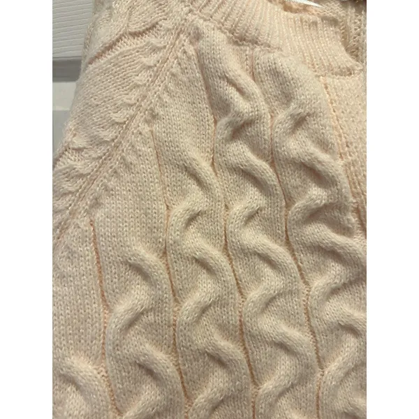 Petal Dew Womens‎ Cable Knit Split V-Neck Sweater Pale Peach Cream Size L Hygge - Image 2