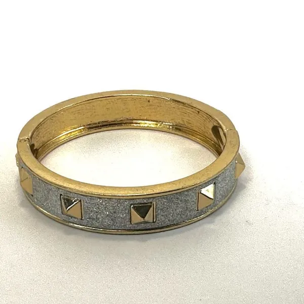 Silver and gold tone spiked bangle bracelet - Image 6