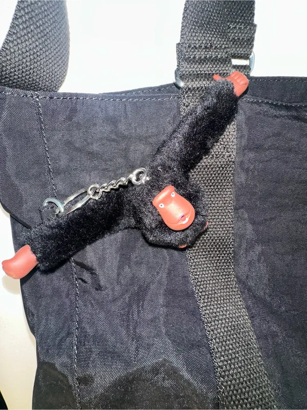Kipling Asseni Medium Nylon Tote Bag Black Crossbody Shoulder Bag Monkey Charm - Image 3