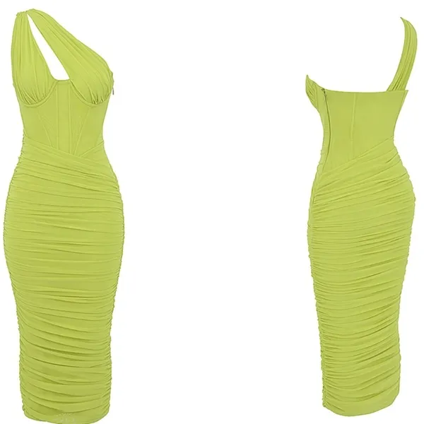 HOUSE OF CB 'Valentina'Lime neon‎ Asymmetric Cutout Midi Dress/Size XS plus cup - Image 6