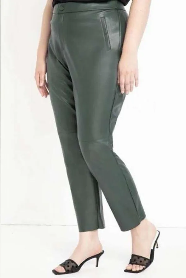 ELOQUII Women’s classic Fit Slim Green Faux Leather Ankle Dress Pants - Image 2