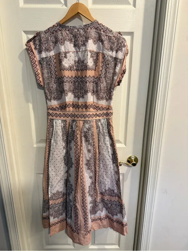 Ann Taylor Blush Pink and Ivory Cap Sleeve Midi Dress with Pockets - Image 9