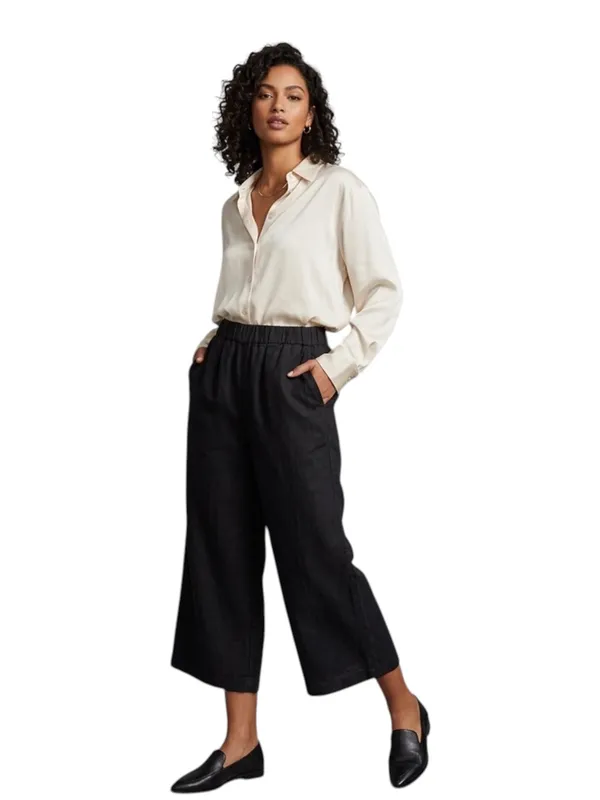 Mate the Label Black 100% Linen Wide Leg Crop Pant Size XS - Image 10