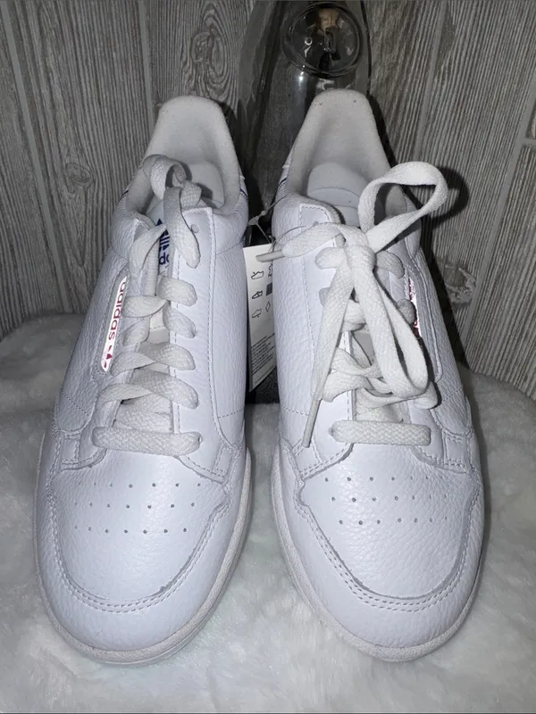 adidas 80’s Continental Shoes with Navy Stripe and Pink Logo - Image 6