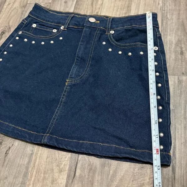 Altar’d State Studded Denim Mini Skirt Dark Wash NWOT Size Small - Image 4
