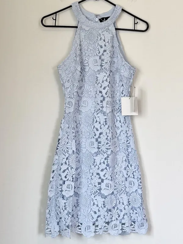 NWT Lulus Love Poem Light Blue Lace Mini Dress - Size: Small - Image 2