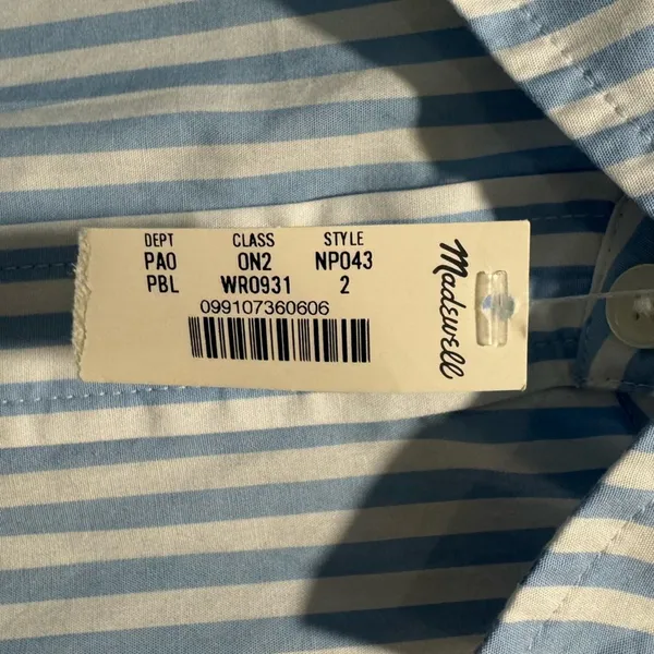 NWT Madewell Darted Long-Sleeve Button-Up Shirt Stripe‎ Cotton Regular Fit NP043 - Image 8