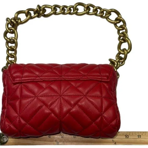 Zara Red Quilted Shoulder Bag with Gold Chain - Image 3