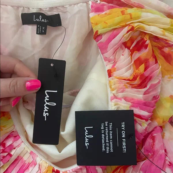 Lulus Nessa Yellow and Pink Abstract Plisse Tiered Midi Dress size XL NWT Beach - Image 6