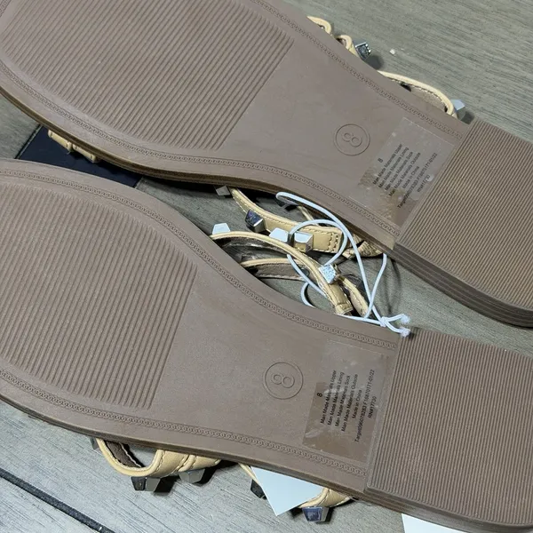 A New Day Hollis Tan Studded Strappy Flat Sandals Silver Studs Women 8 NWT - Image 6