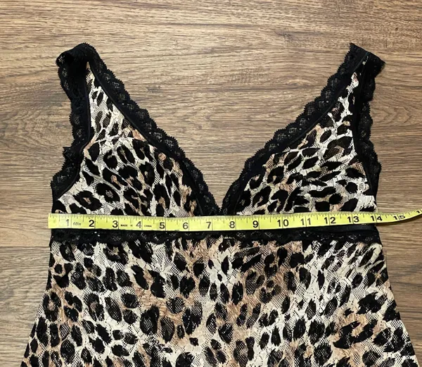 Victoria’s Secret Cheetah Print Lace Mesh Chemise Nightie Black Tan Large - Image 8