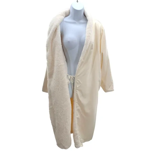 Minky Couture Satin Cream Robe S Faux Fur Plush Luxury Bathrobe Loungewear Cozy - Image 6
