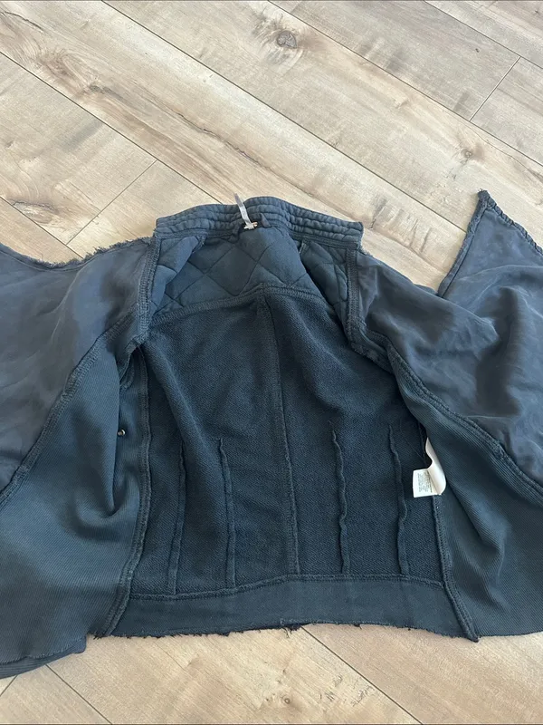 Free People Distressed Charcoal Gray Wash Cotton Shrunken Moto Jacket Size S - Image 11