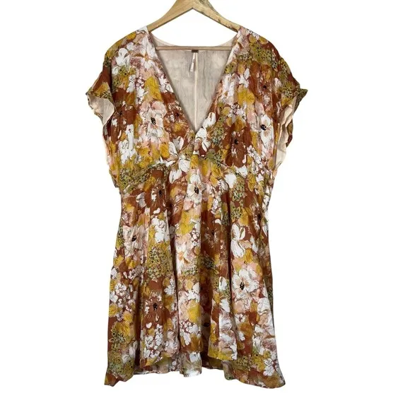 Free People Floral Mini‎ Dress Womens L Multicolor Modal Boho Festival Summer - Image 3