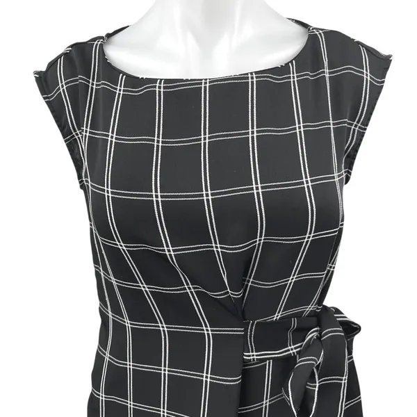 Ann Taylor LOFT Women Black White Plaid Cap Sleeve Tie Mini Sheath Dress Size 4 - Image 4
