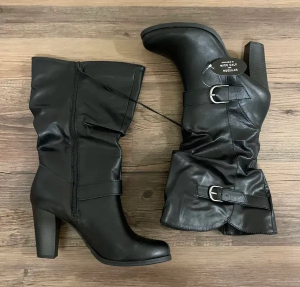 . Black Sachi Mid-Calf Block Heel Boots - Image 4