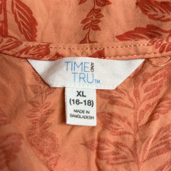 Time and Tru XL Orange Floral Print Deep V Elastic‎ Tie Waist Mini Dress Pockets - Image 6
