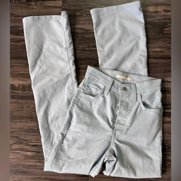 Levis Ribcage Bootcut Corduroy Pants Women 26 x 33‎ Blue Slim High Rise - Image 8