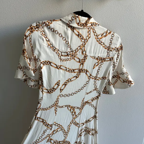 Anthropologie Maeve Short Sleeve Gold Chain Print Dress Size XXS - Image 9