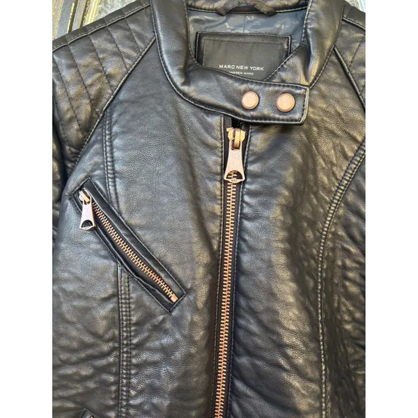 Marc New York Andrew Marc Black Faux Leather Moto Jacket Rose Gold Hardware M‎ - Image 10