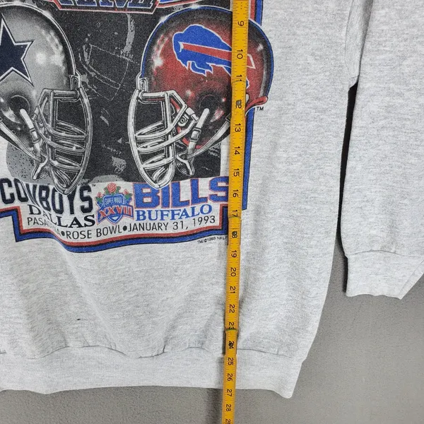 Tultex Vintage Buffalo Bills Dallas Cowboys Super Bowl Crew Neck Sz XL Gray 1993 Helmet - Image 7