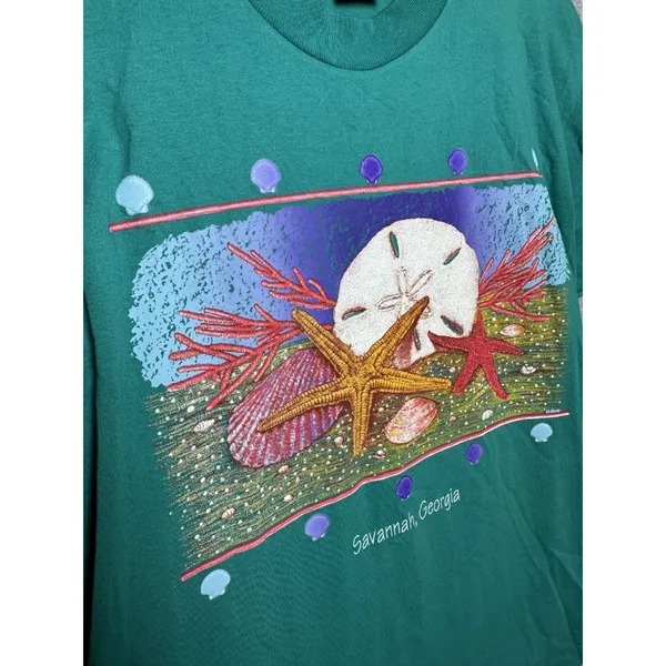 Vintage Best‎ Large T-Shirt Savannah Georgia Single Stitch Green Shells Beach - Image 8