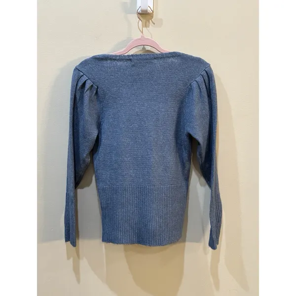 Bishop‎ And Young Blue V Neck Puff Sleeve Sweater Size Small Pullover - Image 3