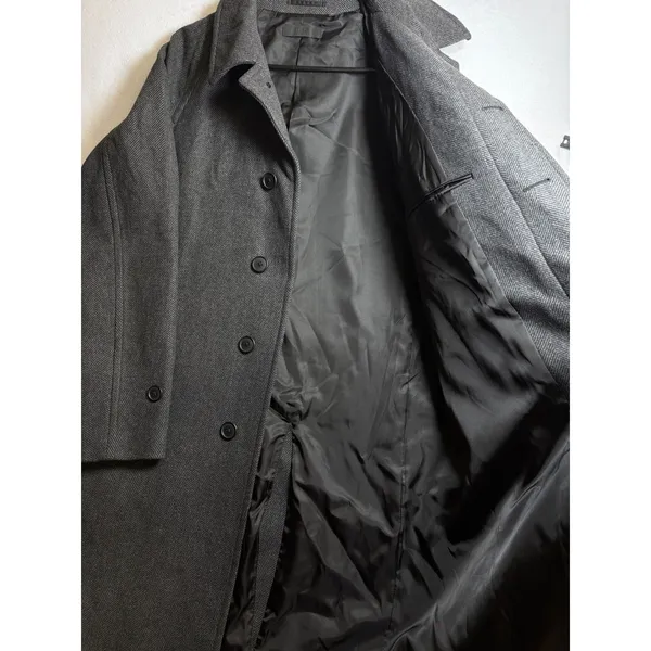 Uniqlo Herringbone Car Coat Charcoal Grey Button Front Overcoat - Image 8