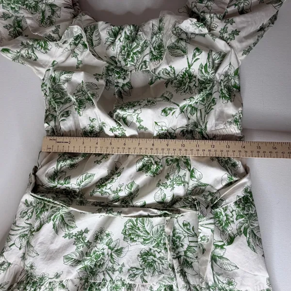 Rachel Parcell Off Shoulder Ruffle Tiered Floral Midi Dress Size 4 Sage‎ Toile - Image 14