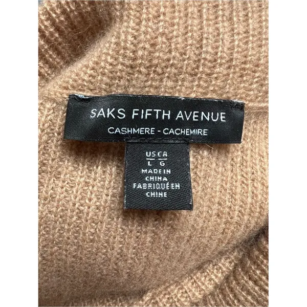 Saks Fifth Avenue Cashmere Sleeveless Ribbed Turtleneck Sweater Beige Oatmeal L - Image 3