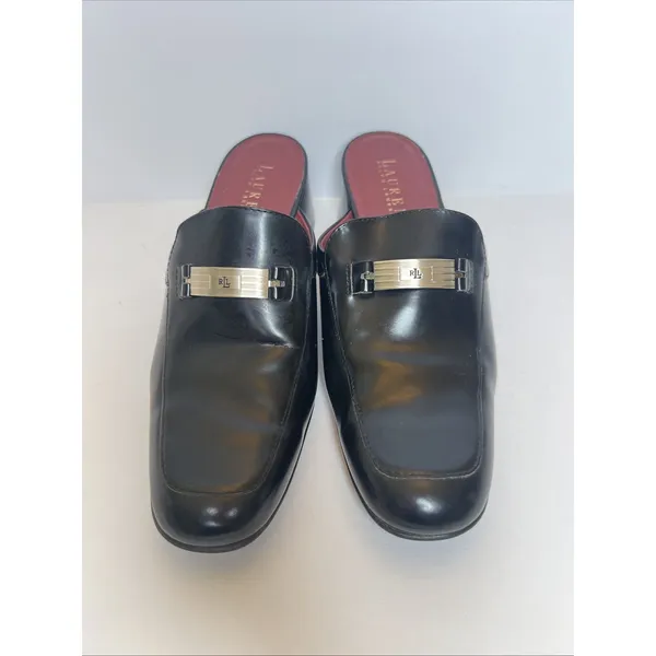 Vintage Lauren Ralph Lauren Black Leather Mule Loafers Heels 8.5B Brazil RLL - Image 3