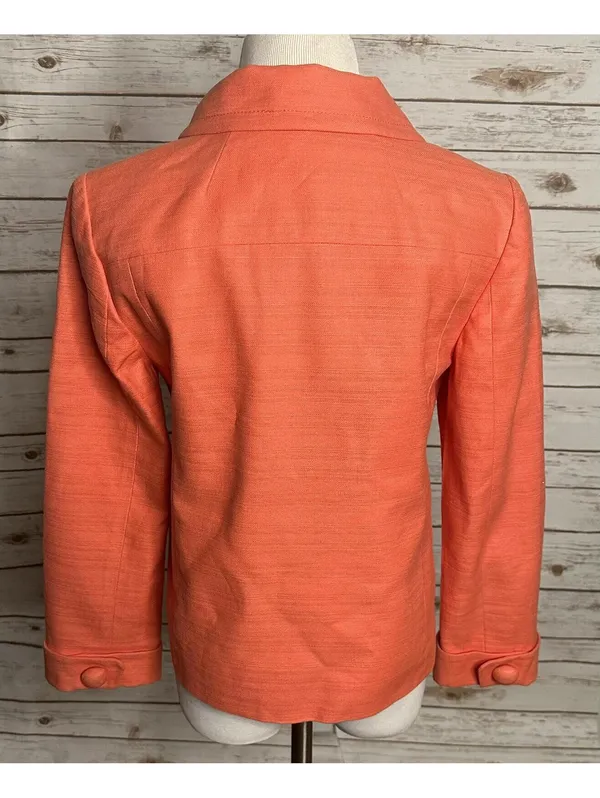 J.Crew coral linen-cotton textured structured collar cropped jacket Size 10 - Image 6