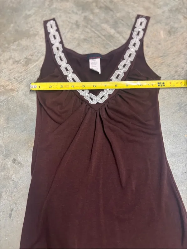 Candy Rain Chocolate Brown Y2K Tank Top Sequin Chain Neckline Womens Small - Image 5