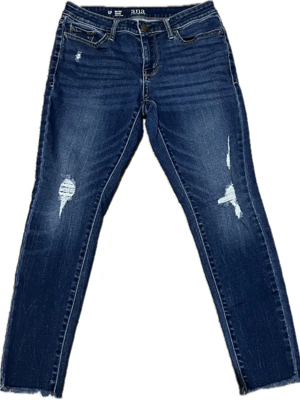 a.n.a. Mid Rise Jeggings Women’s 6P Petite Dark Wash‎ Distressed Raw Hem Stretch - Image 4