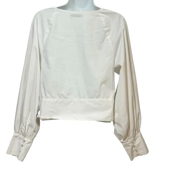 Abercrombie & Fitch White Twist Front Deep V-Neck Long Sleeve Crop Top Medium - Image 2