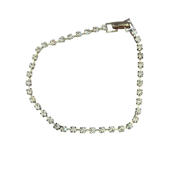 Vtg Silver Tone Tennis Bracelet Clear Rhinestones Prong Set Fold Over 8" Estate - Image 2
