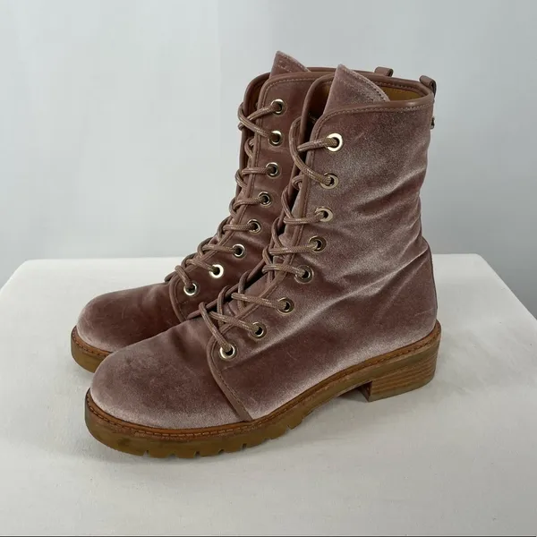 Stuart Weitzman Metermaid‎ Velvet Combat Boots in Candy Pink Size 7.5 - Image 10