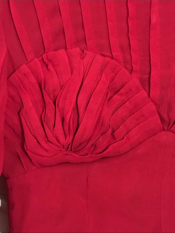 FARM Rio Red Ruffled Sheer Long-Sleeve Peplum Blouse Size Small - Image 5