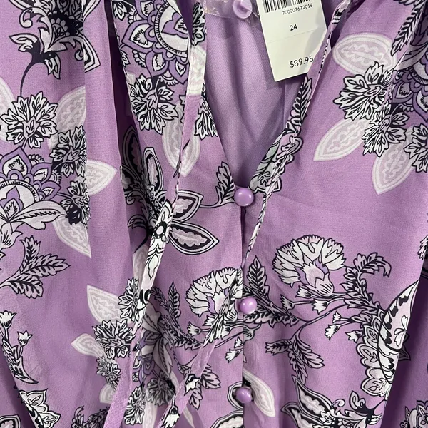 Lane Bryant NWT Sz 24 Sleeveless Notch Neck Elastic Waist Purple Floral Dress - Image 4