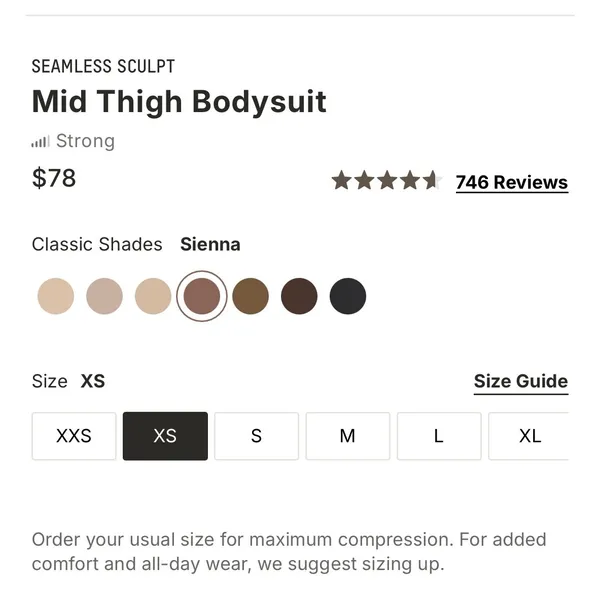 SKIMS Seamless Sculpt Mid Thigh Bodysuit Sienna Brown Small Shapewear - Image 2