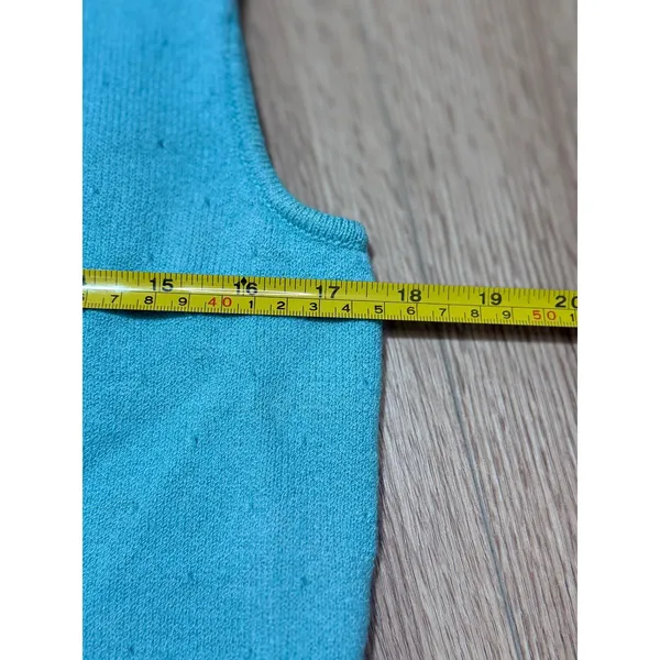 St.‎ John Turquoise Blue Knit Sleeveless Mock Neck Top Scalloped Trim Size S - Image 4