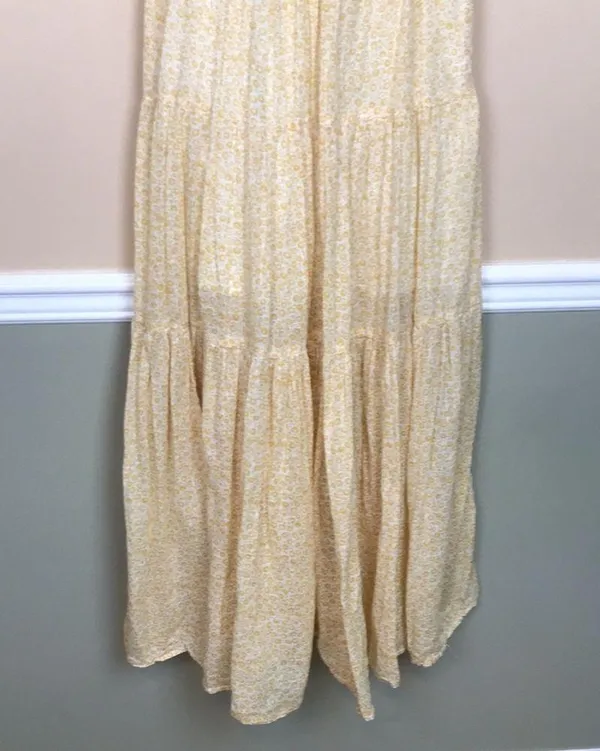 Billabong Women’s Boho Floral Print Yellow White Puff Sleeve Tiered Maxi Dress - Image 3
