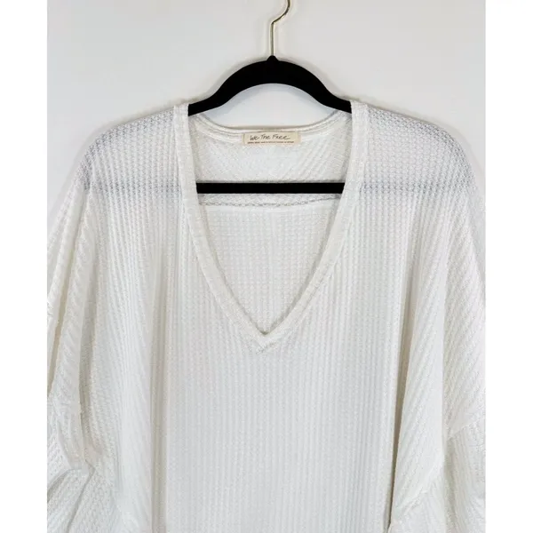We The Free Womens Top White Coraline Thermal V Neck Waffle Knit Oversized XS - Image 8
