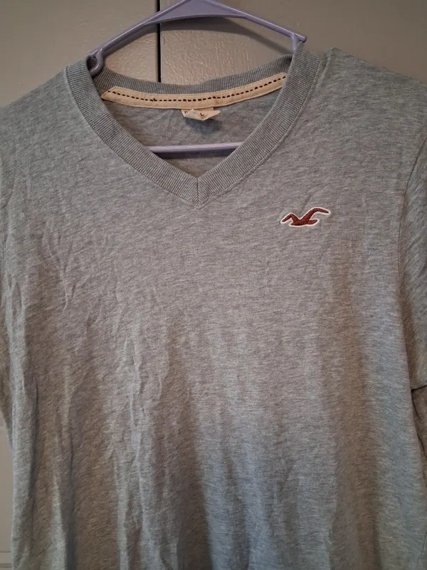 Hollister v-neck t-shirt bird logo on left chest short sleeve in gray grey size large. - Image 4