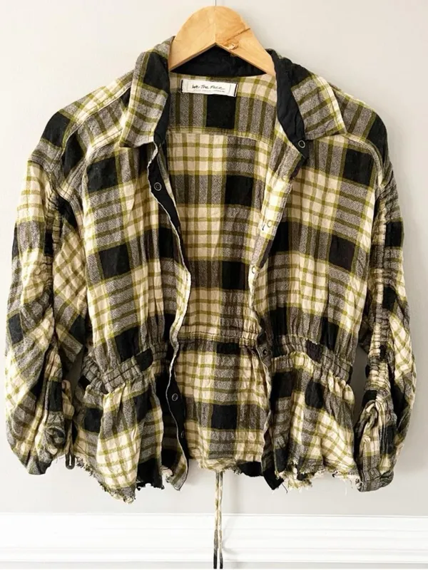 Free People We The Free Plaid Wool Blend Utility Jacket Shacket Medium Grunge - Image 2
