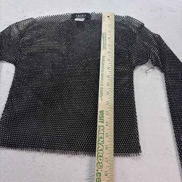 Akira Women's Black Glitter Mesh Metal Rhinestone Long Sleeve S/M Glam Y2K Party - Image 15