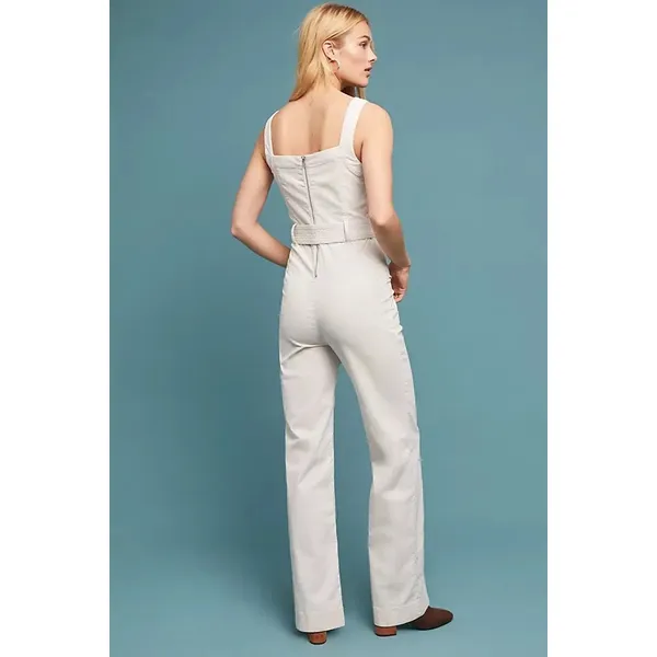 Pilcro and the Letterpress by‎ Anthropologie Belted Utility Jumpsuit Cream Cotton Blend Wide Leg 8 - Image 2