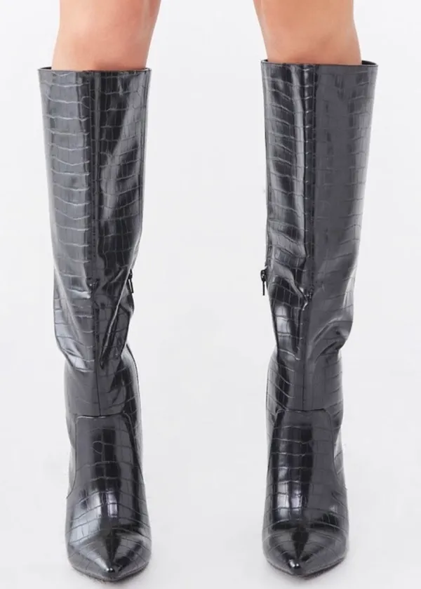 Over the knee crocodile boots Black Size 7.5 - Image 2
