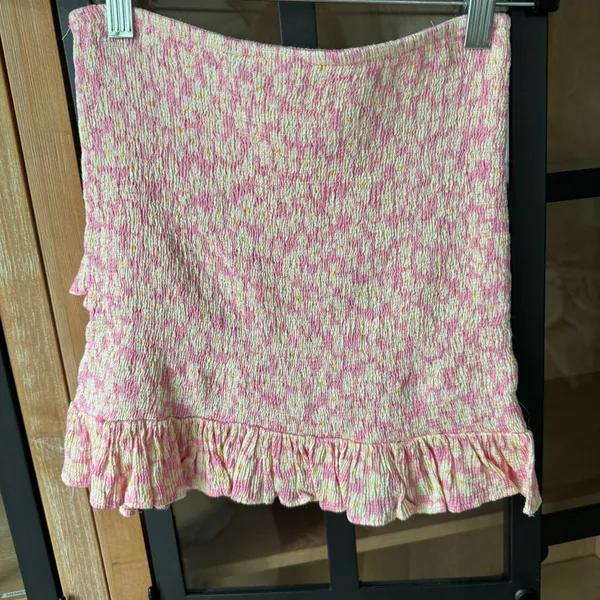 Zara smocked floral mini skirt ruffle ruched wrap high rise stretchy - Image 4