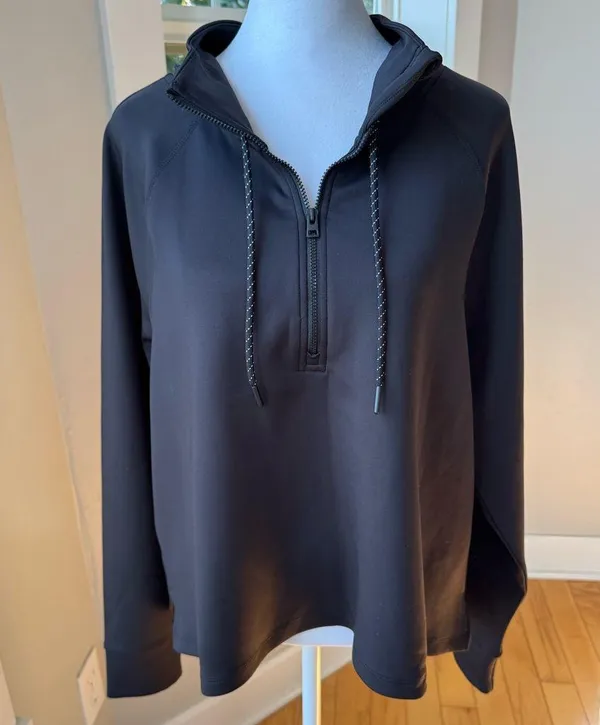 AVIA Black Scuba Cropped Funnel Neck Quarter Zip Top Sweatshirt Size Large - Image 6